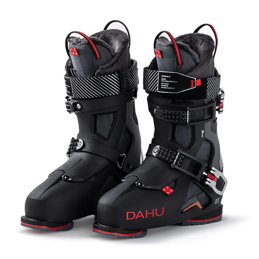 DAHU Mens Ski Boots - Écorce 01 (Basalt Black - Dark Grey-Red)