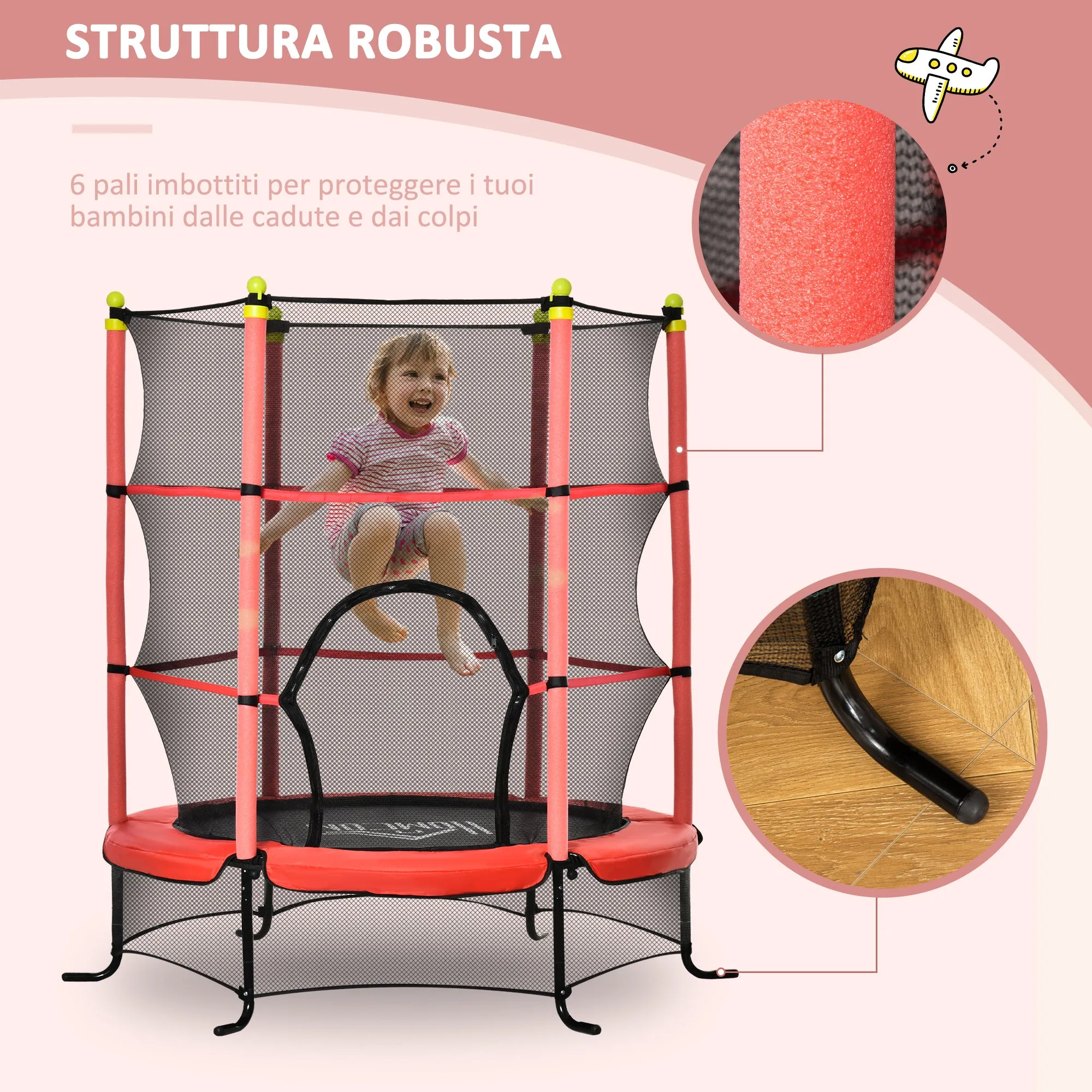 Easycomfort Tappeto Elastico per Bambini 3-10 Anni con Rete di Sicurezza e Pali Imbottiti, ?163x163cm