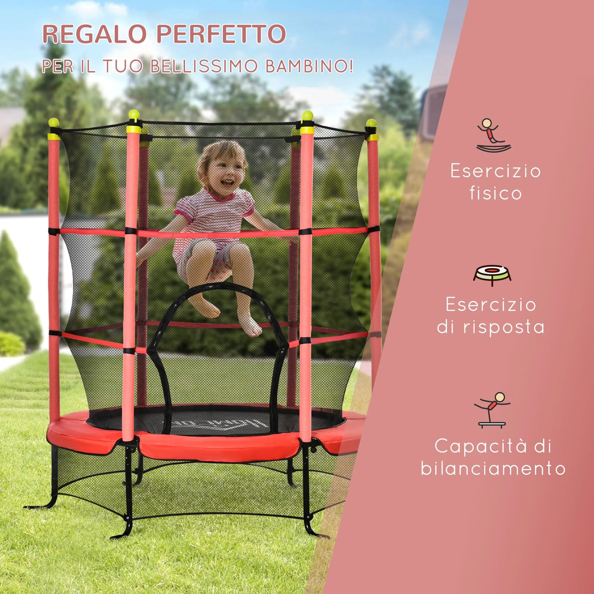 Easycomfort Tappeto Elastico per Bambini 3-10 Anni con Rete di Sicurezza e Pali Imbottiti, ?163x163cm