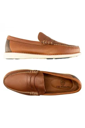 Freeport Sport Penny Loafer in Gridiron Tumbled Brown by T.B. Phelps