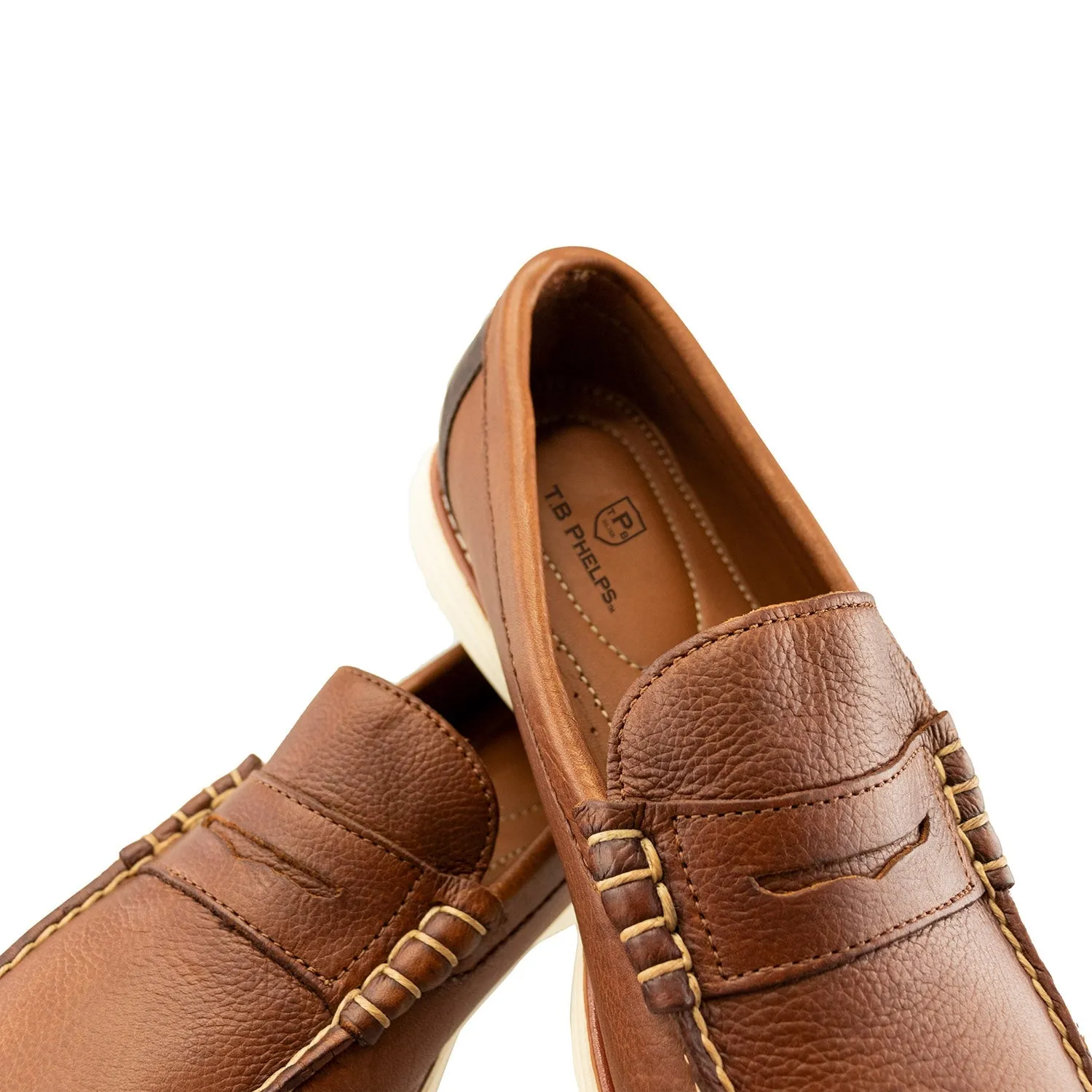 Freeport Sport Penny Loafer in Gridiron Tumbled Brown by T.B. Phelps