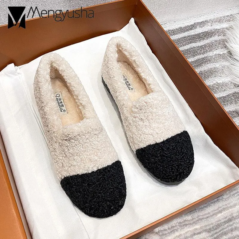 Furry Outer Wearing Flats Loafers Contrasting color design Backless  Wild Fluffy Flat Mules Warm