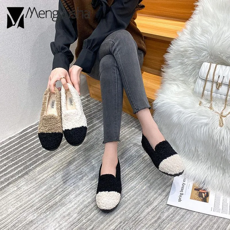 Furry Outer Wearing Flats Loafers Contrasting color design Backless  Wild Fluffy Flat Mules Warm