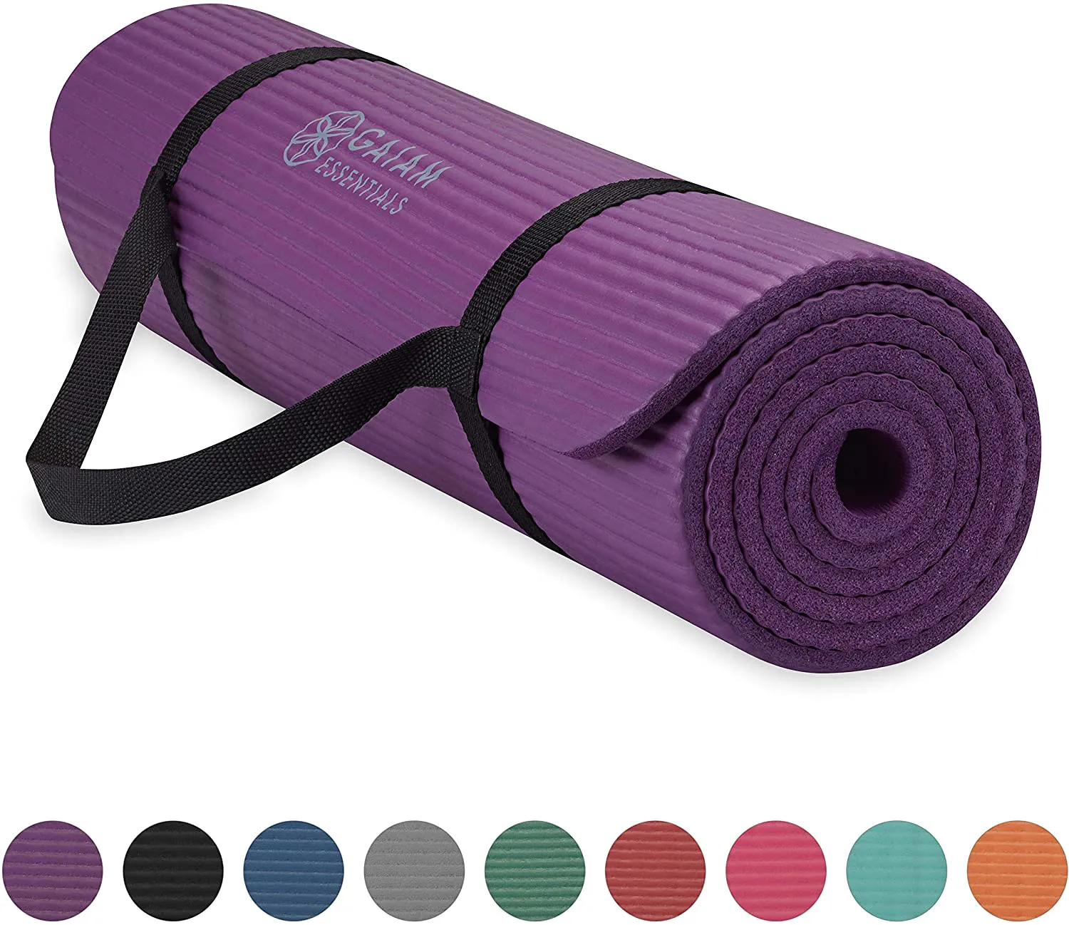 Gaiam Essentials Thick Yoga Mat Fitness & Exercise Mat with Easy-Cinch Yoga Mat Carrier Strap, 72"L x 24"W x 2/5 Inch Thick