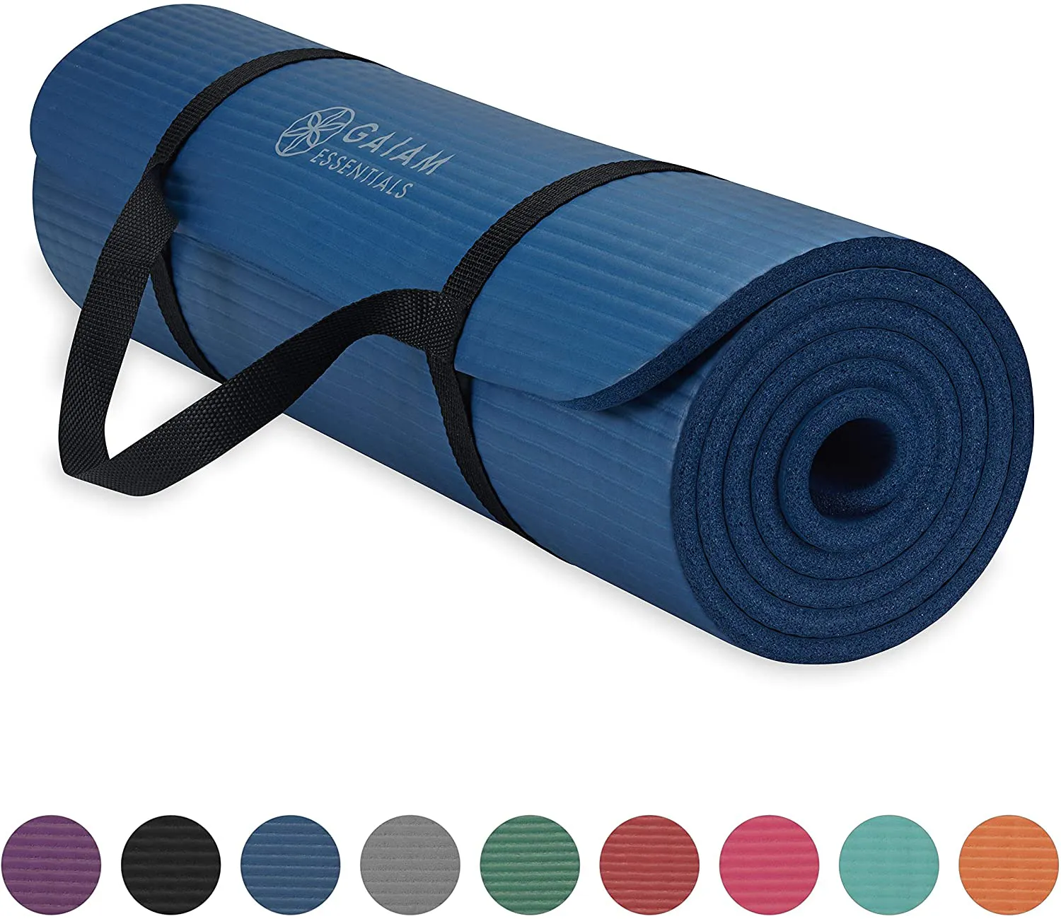 Gaiam Essentials Thick Yoga Mat Fitness & Exercise Mat with Easy-Cinch Yoga Mat Carrier Strap, 72"L x 24"W x 2/5 Inch Thick