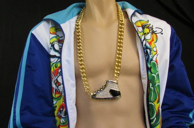 Gold Long Metal Necklace Basketball Sneaker Tennis Shoe Pendant Hip Pop Men Design