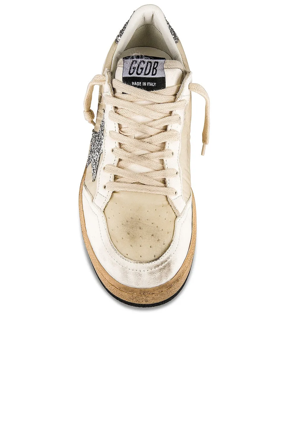 Golden Goose Ballstar Sneakers, White, Beige, & Silver