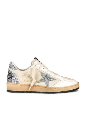 Golden Goose Ballstar Sneakers, White, Beige, & Silver