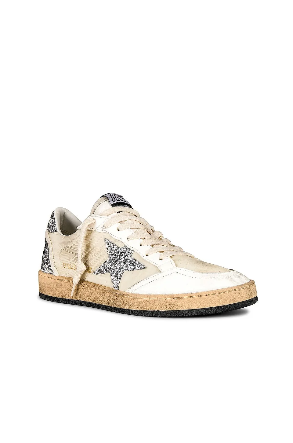 Golden Goose Ballstar Sneakers, White, Beige, & Silver