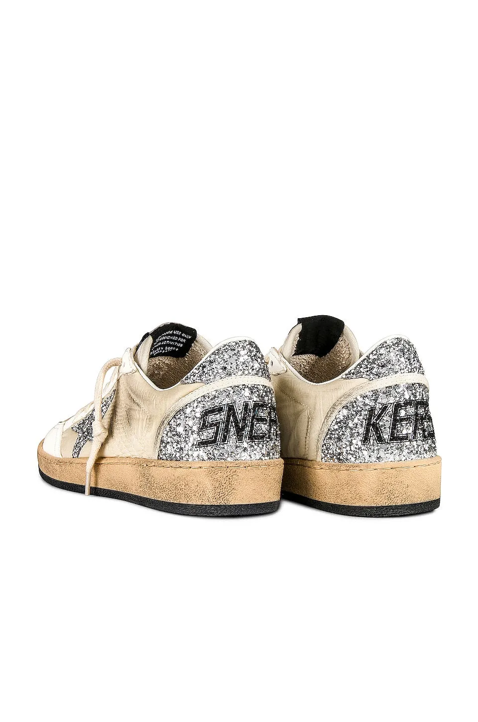 Golden Goose Ballstar Sneakers, White, Beige, & Silver