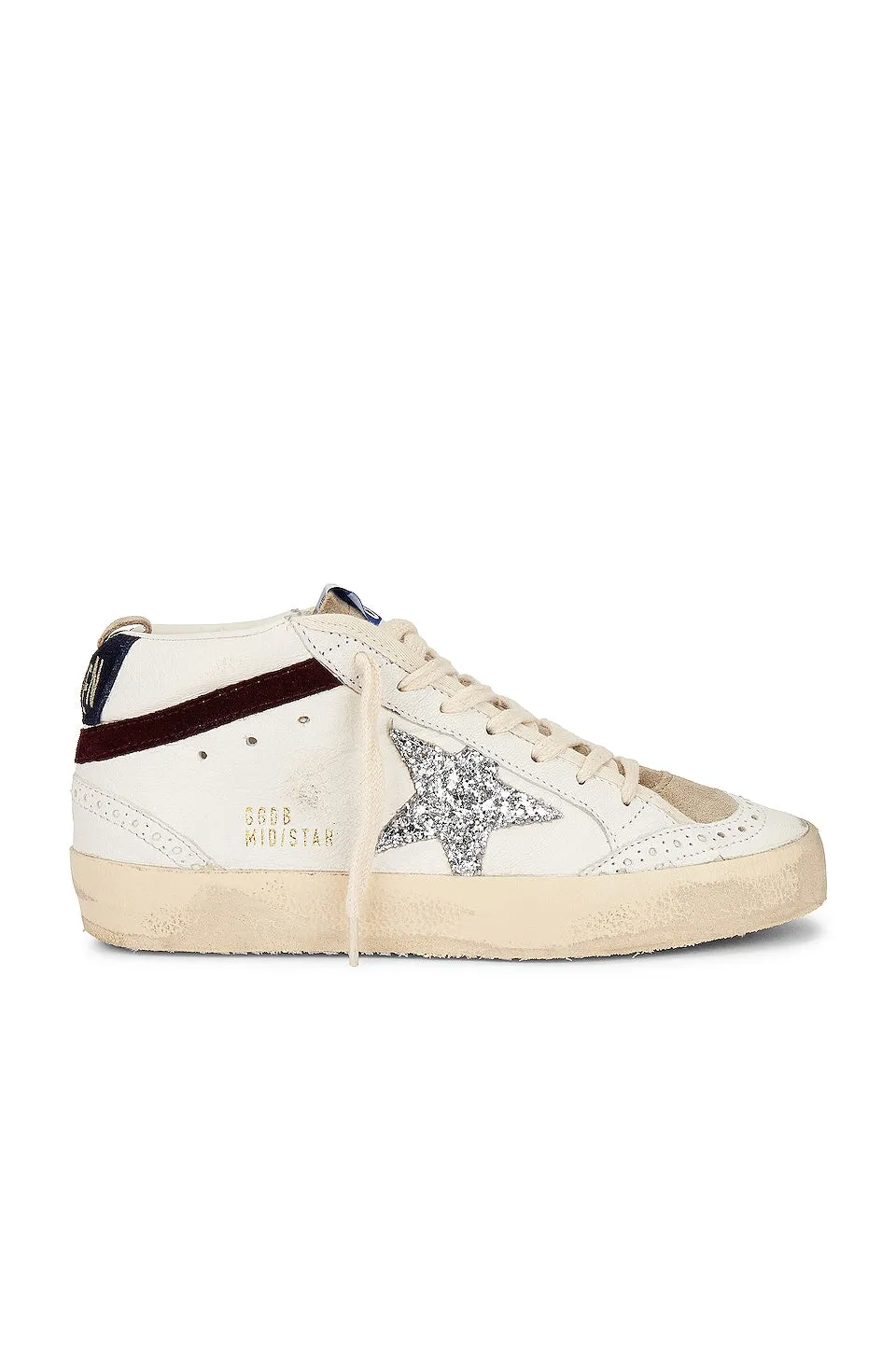 Golden Goose Mid Star Sneaker in White, Silver, Wine, & Medieval Blue