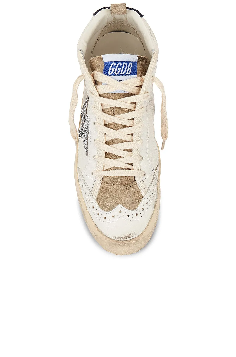 Golden Goose Mid Star Sneaker in White, Silver, Wine, & Medieval Blue