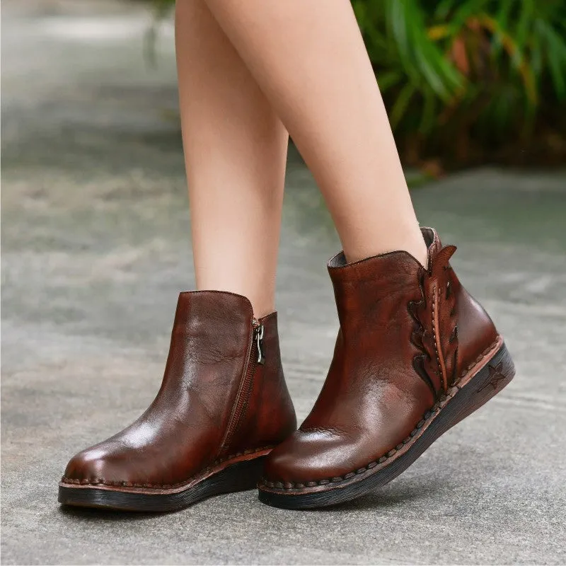 Handmade Leather Women's Retro Short Boots