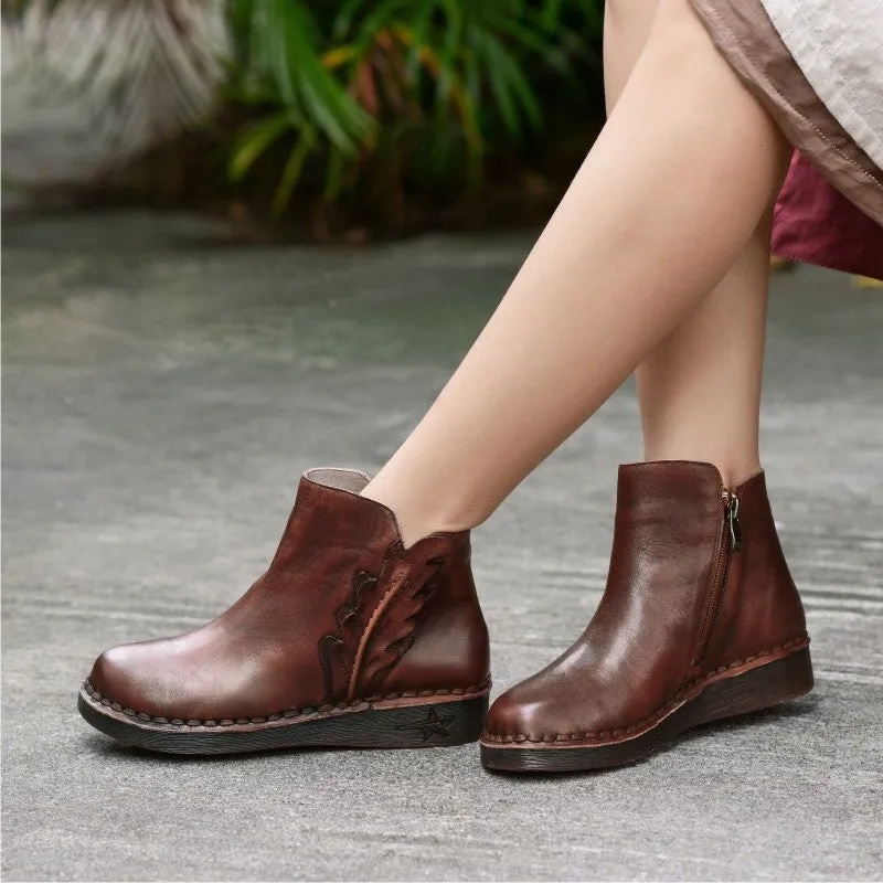 Handmade Leather Women's Retro Short Boots