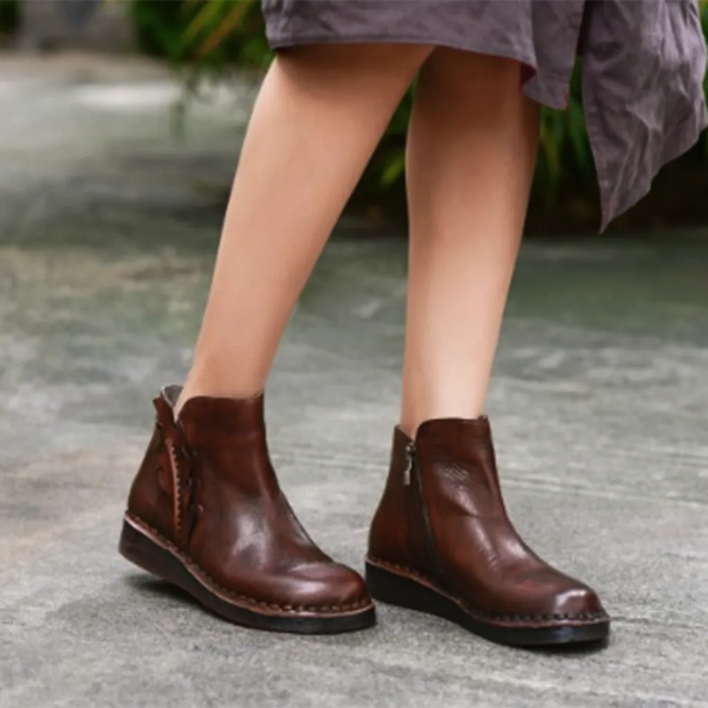 Handmade Leather Women's Retro Short Boots