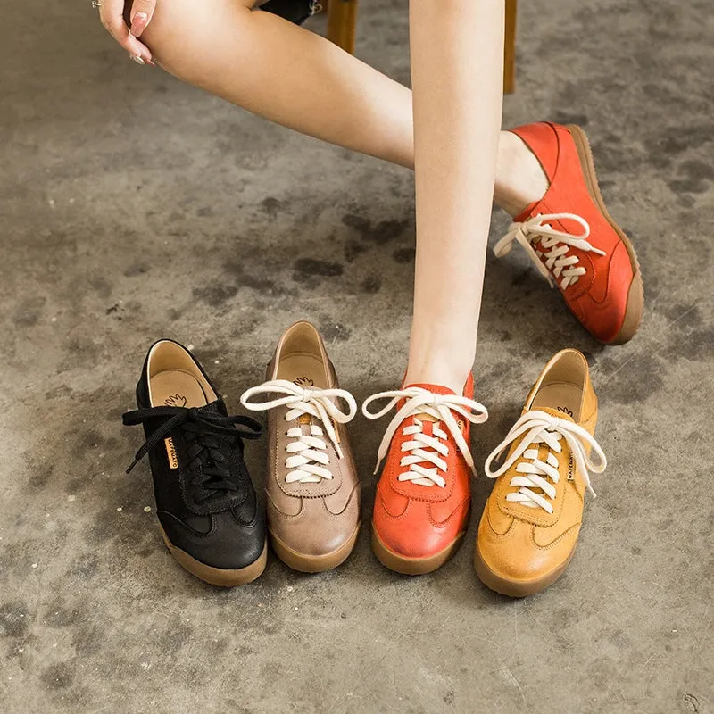 Handmade Soft Leather Colorful shoes for women Lace up Sneakers Designer Shoes Yellow/Black