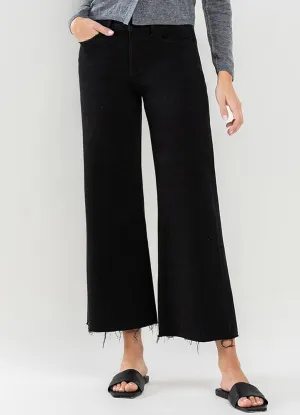 High Rise Raw Hem Crop Wide Leg in Jet Black by Vervet