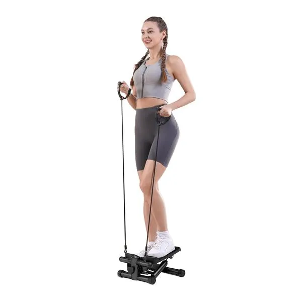 Hydraulic Fitness Mini Stepper with Resistance Bands and Display