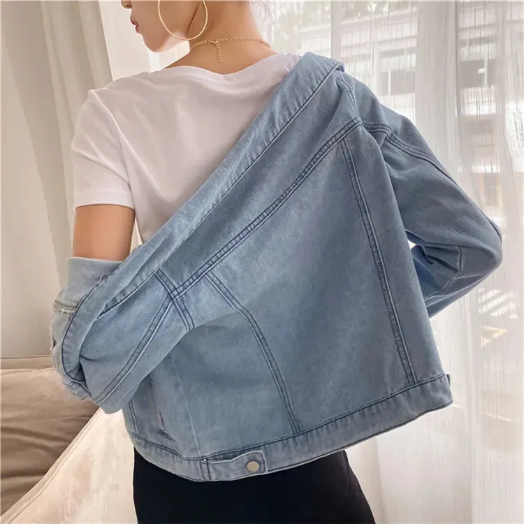 Joskaa New 2024 Autumn Women's Denim Jeans Jackets Casual Slash Neck Pockets Wild Streetwear Fashionable Short Wild Lady Tops JK1036