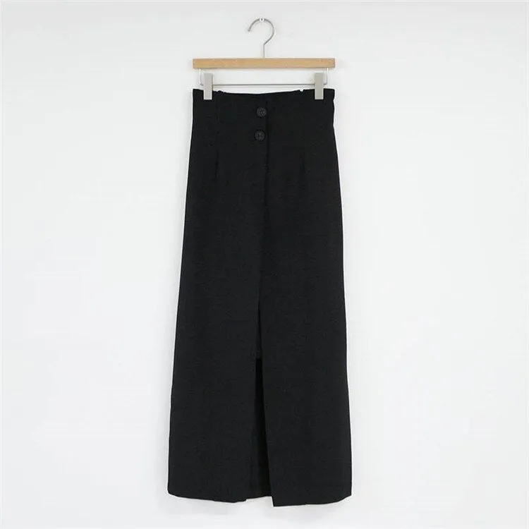 Joskaa New 2024 Spring Women Fashion Casual Office Ladies Korean Style Buttons High Waist Patchwork Split Female Straight Skirt