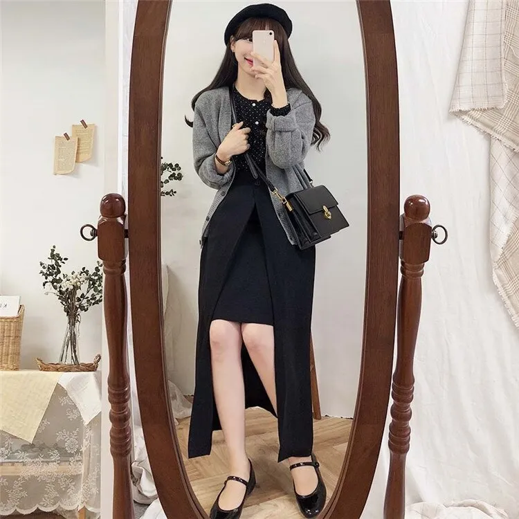 Joskaa New 2024 Spring Women Fashion Casual Office Ladies Korean Style Buttons High Waist Patchwork Split Female Straight Skirt