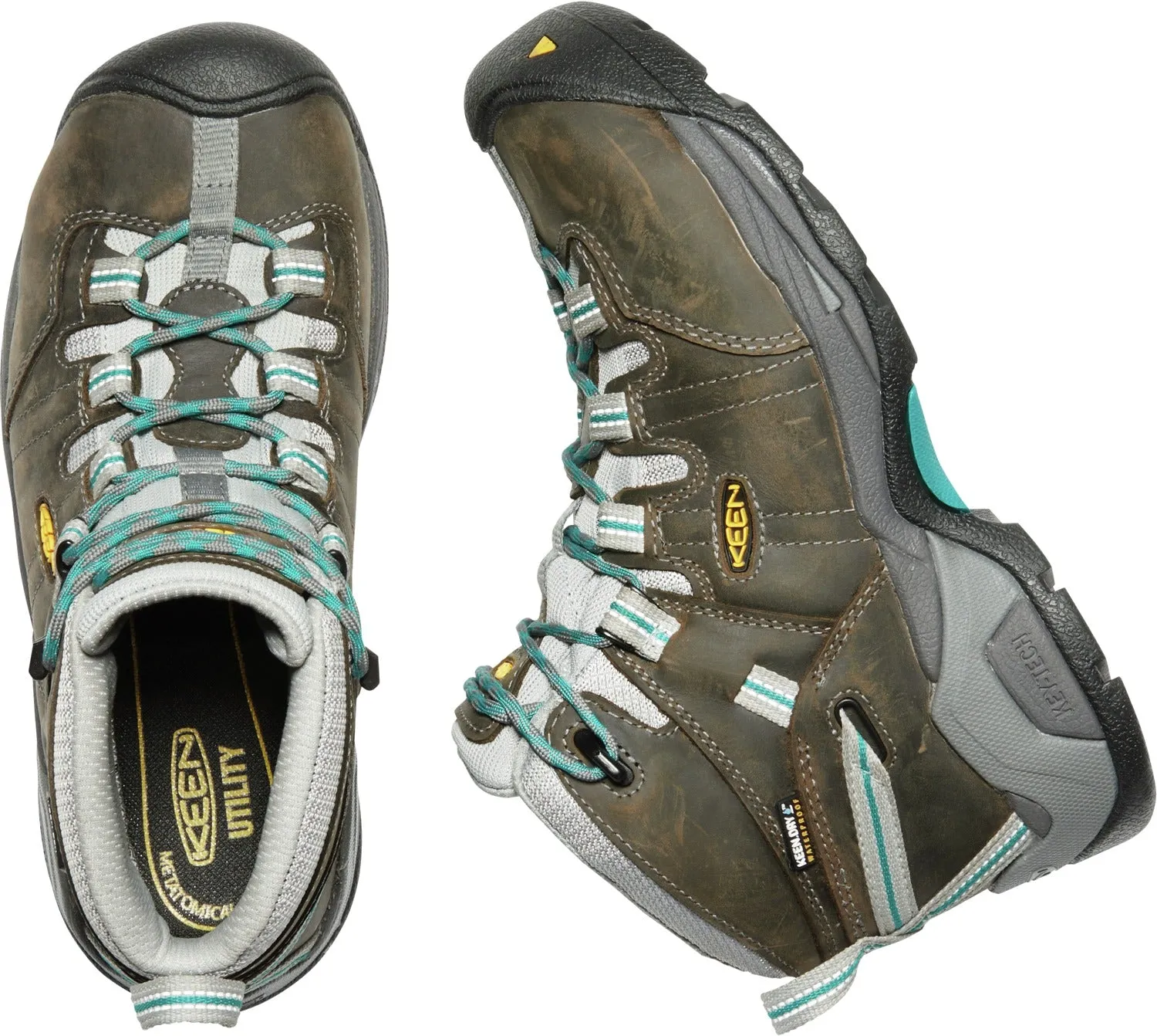 'Keen Utility' Women's Detroit XT Mid Steel Toe WP Hiker - Gargoyle Grey / Lake Blue / Brown