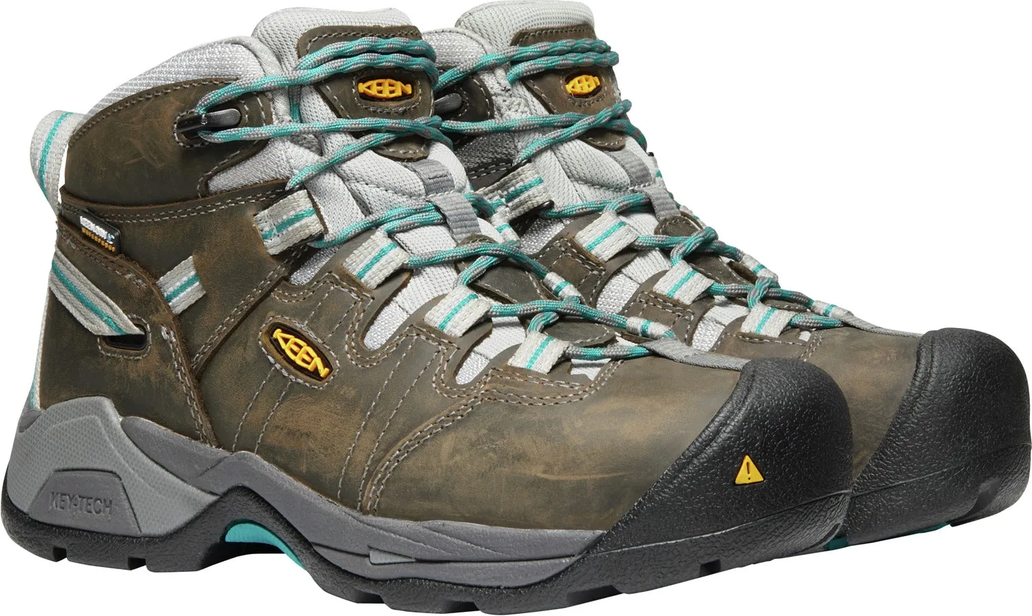 'Keen Utility' Women's Detroit XT Mid Steel Toe WP Hiker - Gargoyle Grey / Lake Blue / Brown