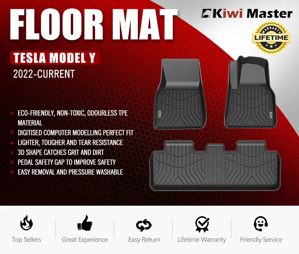 Kiwi Master 3D TPE Car Floor Mats Liner Fit Tesla Model Y 2022-ON