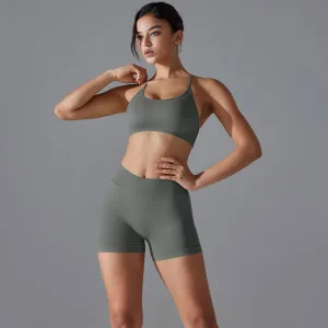 Knitted Peach Hip Lifting Sexy Sling Beautiful Back Yoga Shorts Yoga Fitness Sports Bra Suit