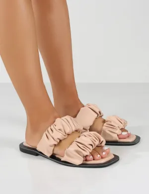 KoKo Pink Ruched Strappy Flat Sandals