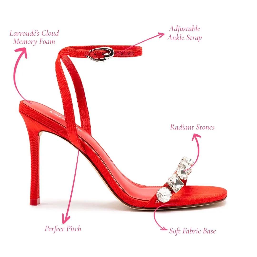 Larroude Calypso Sandal In Red Fabric and Crystals