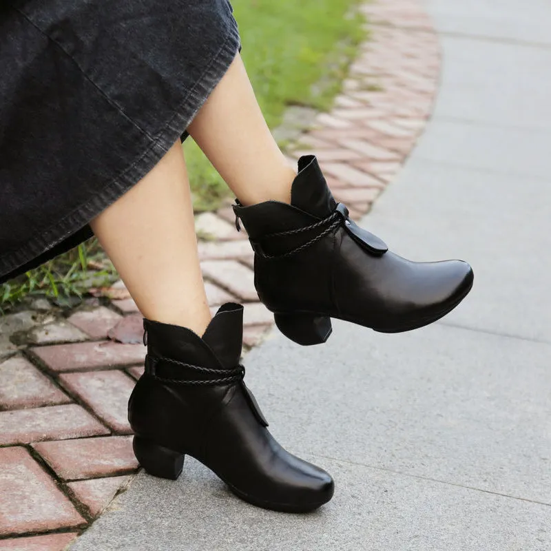 Leather Retro Chunky Short Boots | Gift Shoes