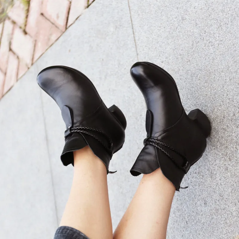 Leather Retro Chunky Short Boots | Gift Shoes