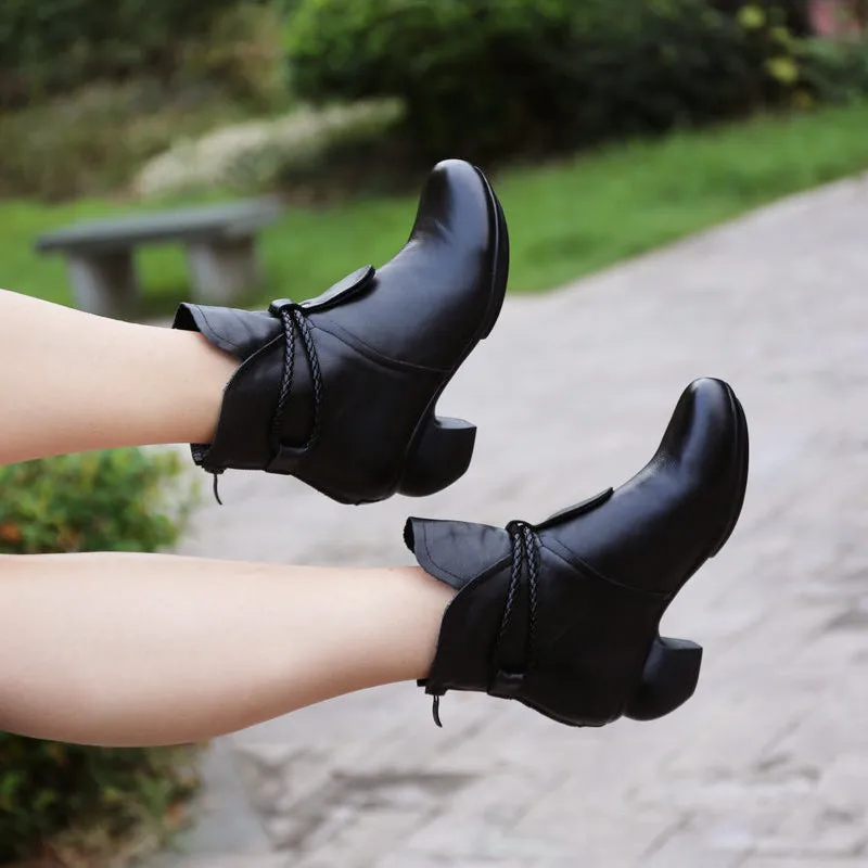 Leather Retro Chunky Short Boots | Gift Shoes