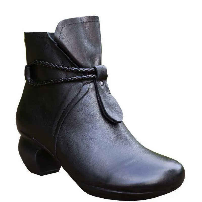 Leather Retro Chunky Short Boots | Gift Shoes