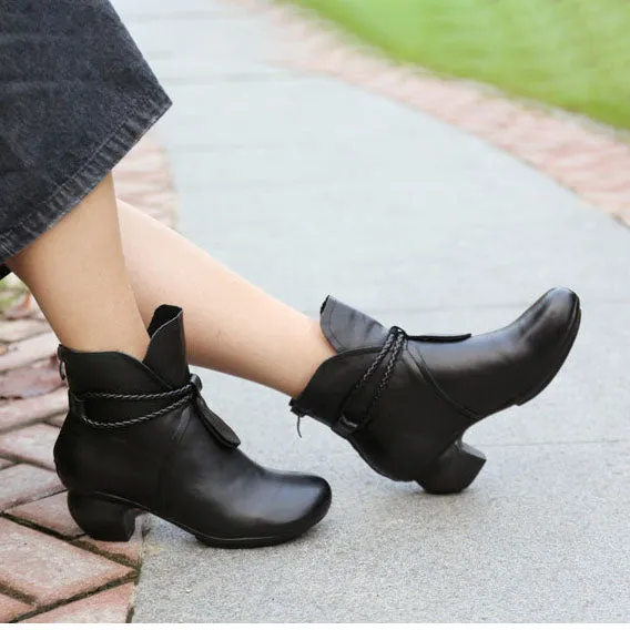 Leather Retro Chunky Short Boots | Gift Shoes