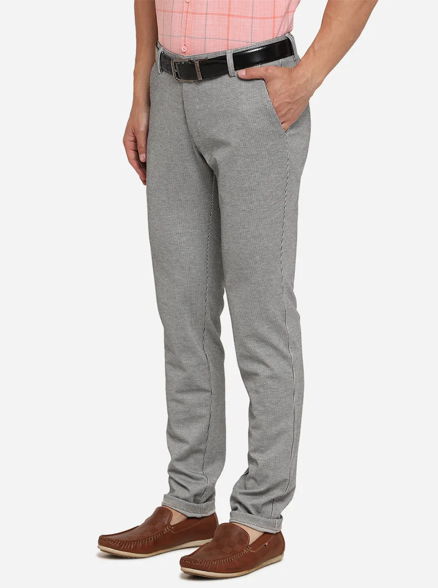 Light Grey Striped Venice Fit Casual Trouser | JadeBlue