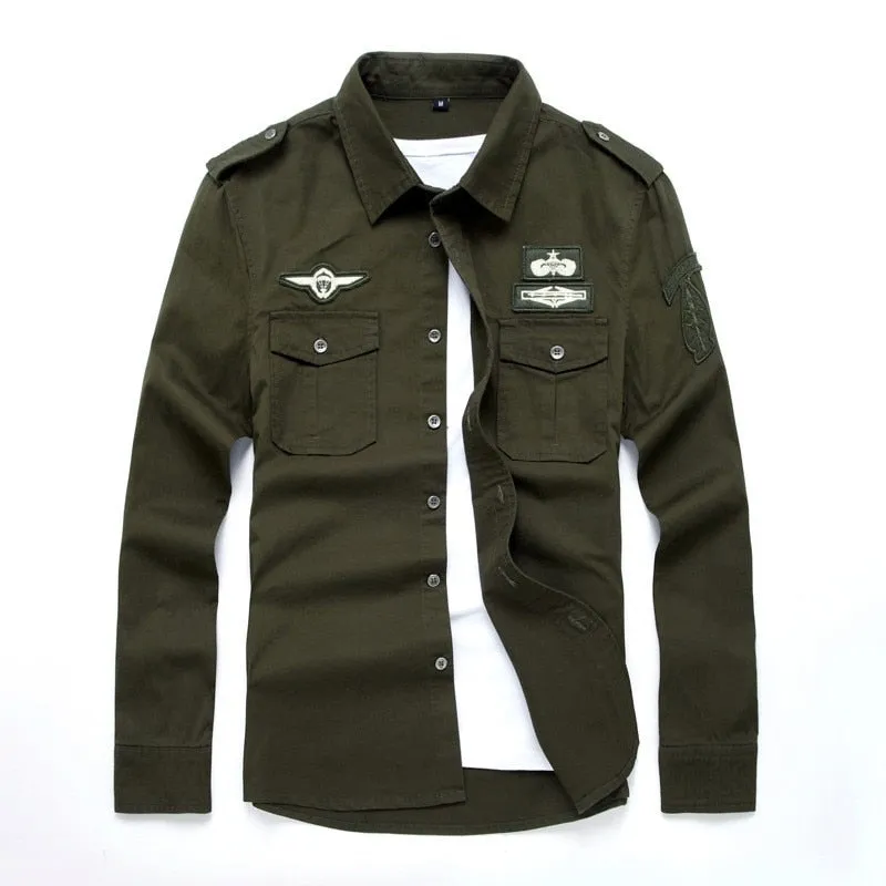 Long sleeve military cotton fitness shirts