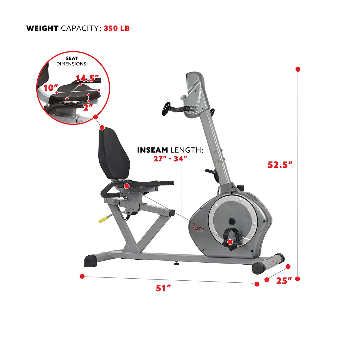 Magnetic Recumbent Exercise Bike with Moving Arms Exerciser w/ 350 LB High Weight Capacity