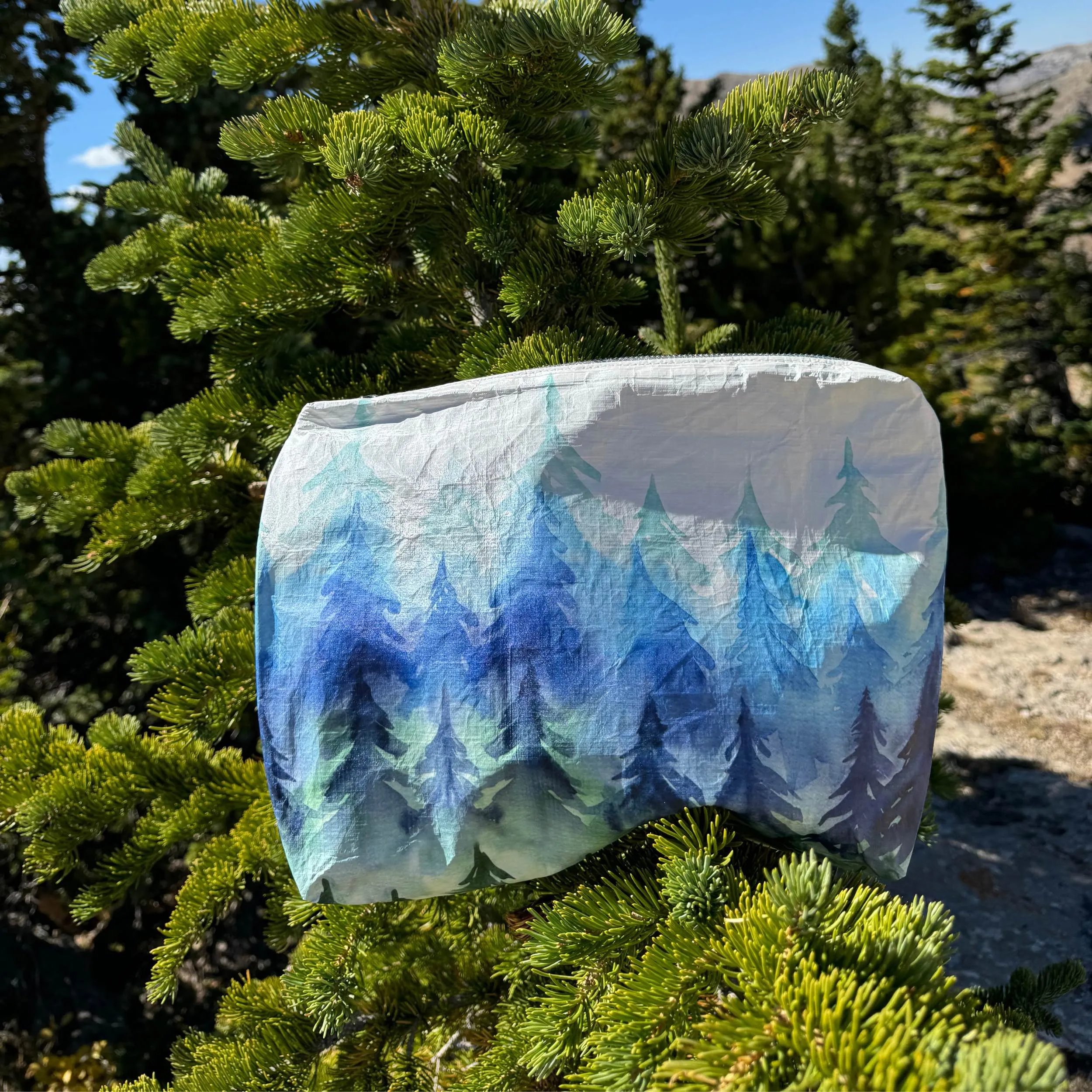 Medium Zipper Pack - Forest of Trees in Watercolor Blue Green