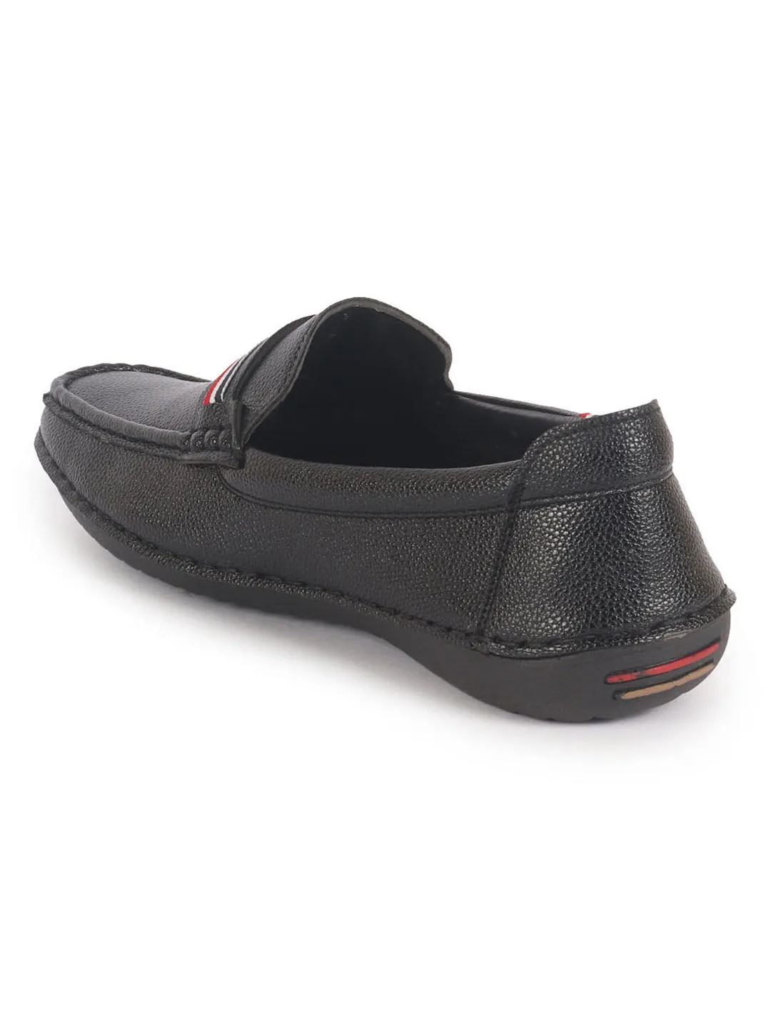 Men Black Stitched Stripe Design Classic Slip-Ons Loafer with Flexible Slip Resistant Sole|Slip On Shoes|Casual Shoes