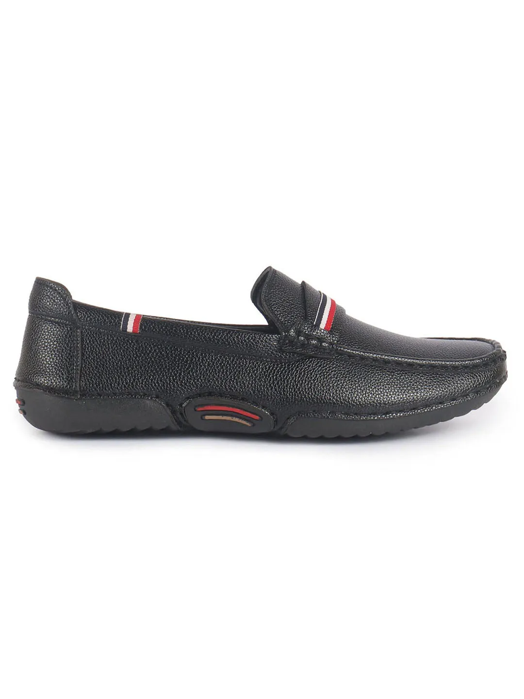 Men Black Stitched Stripe Design Classic Slip-Ons Loafer with Flexible Slip Resistant Sole|Slip On Shoes|Casual Shoes