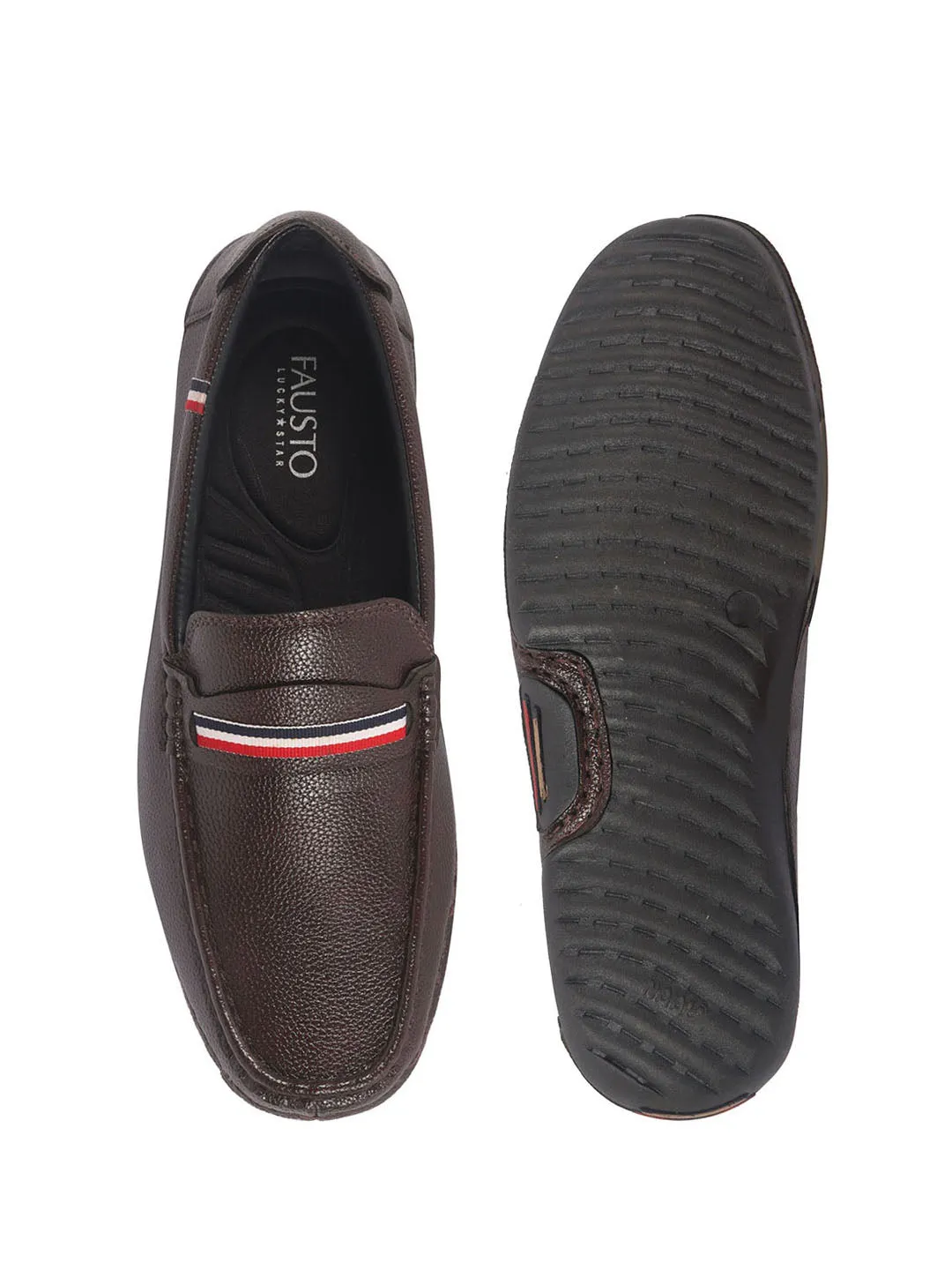 Men Brown Stitched Stripe Design Classic Slip-Ons Loafer with Flexible Slip Resistant Sole|Slip On Shoes|Casual Shoes