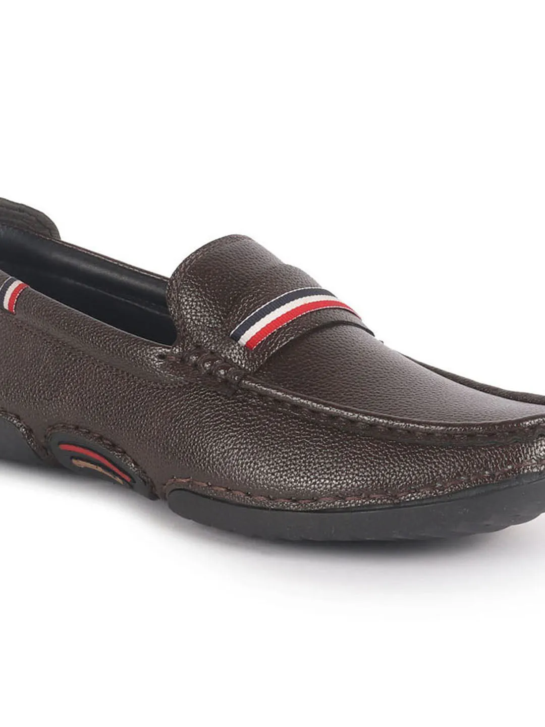 Men Brown Stitched Stripe Design Classic Slip-Ons Loafer with Flexible Slip Resistant Sole|Slip On Shoes|Casual Shoes