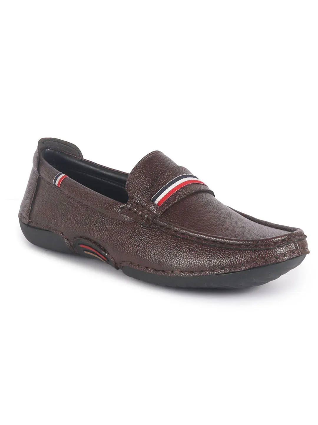 Men Maroon Stitched Stripe Design Classic Slip-Ons Loafer with Flexible Slip Resistant Sole|Slip On Shoes|Casual Shoes