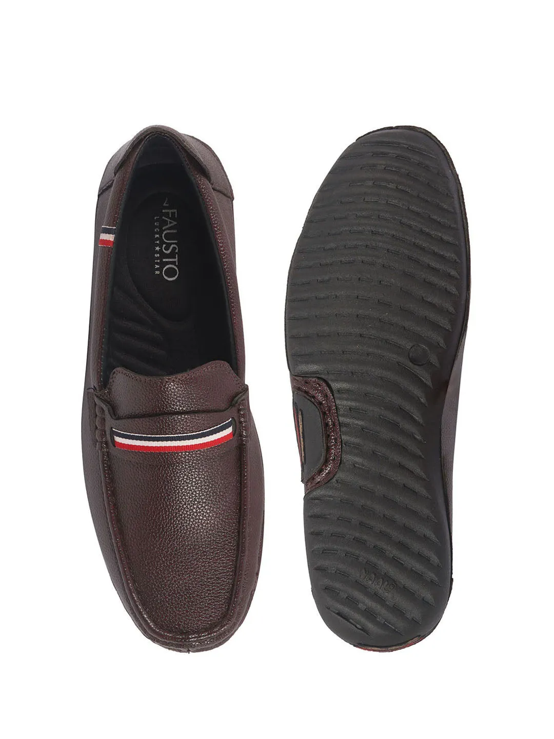 Men Maroon Stitched Stripe Design Classic Slip-Ons Loafer with Flexible Slip Resistant Sole|Slip On Shoes|Casual Shoes