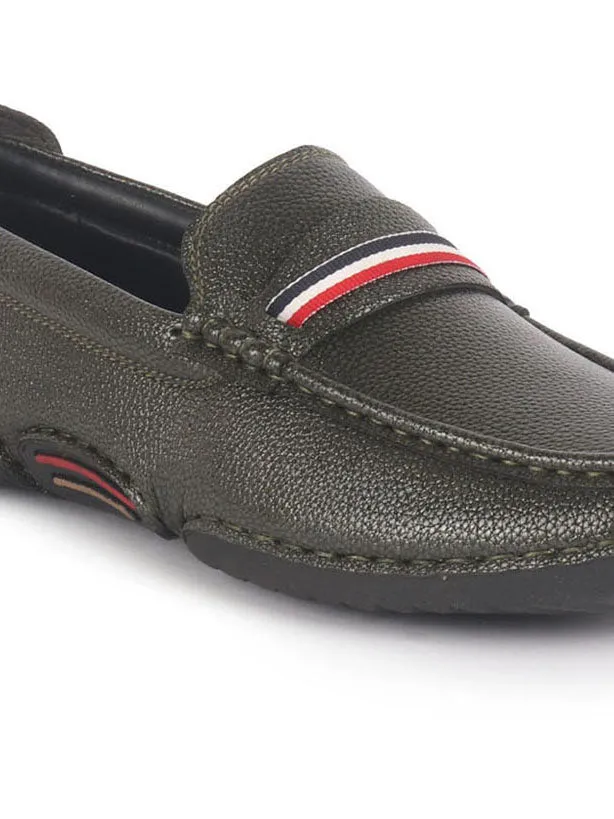 Men Olive Stitched Stripe Design Classic Slip-Ons Loafer with Flexible Slip Resistant Sole|Slip On Shoes|Casual Shoes