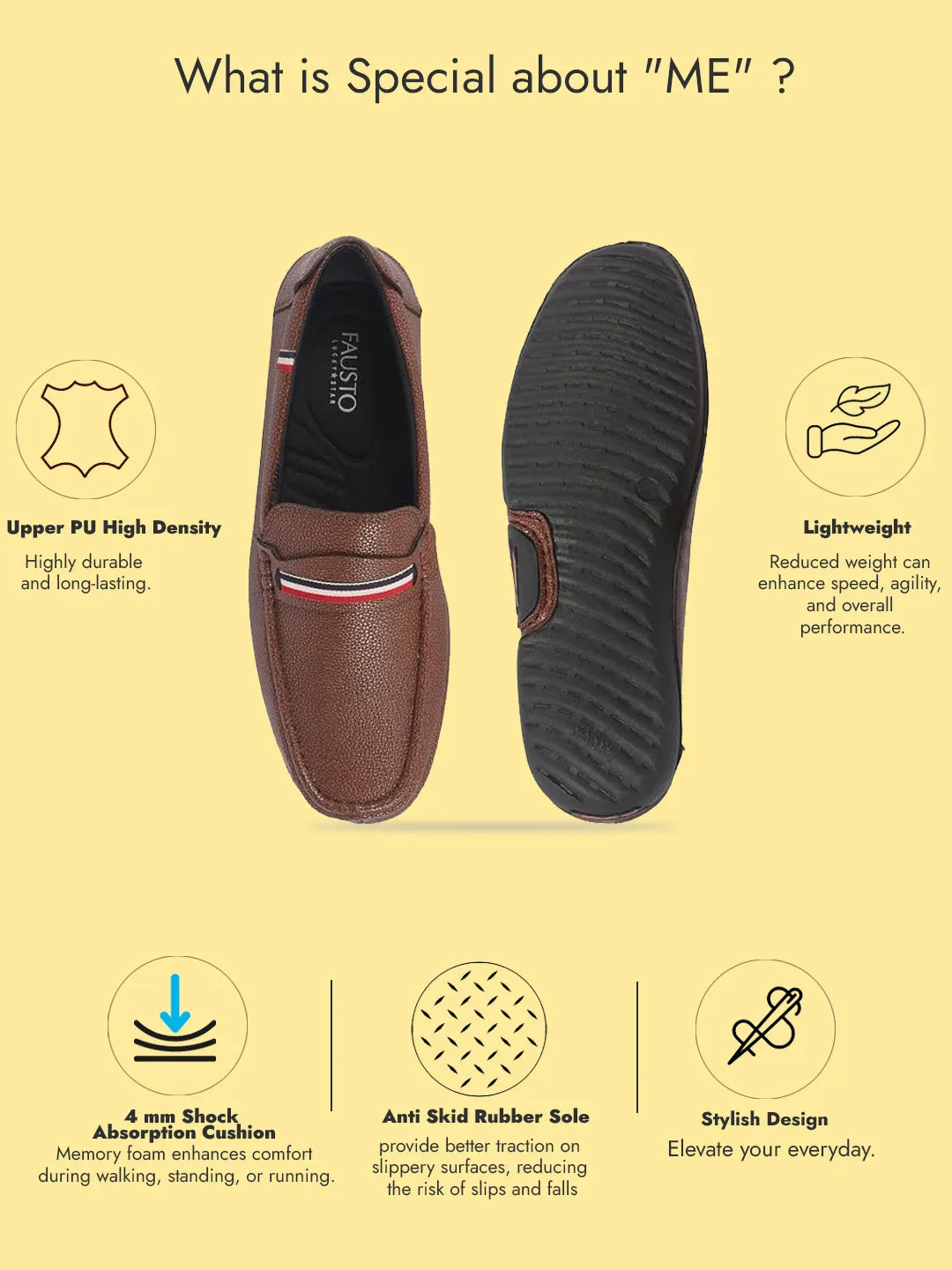 Men Tan Stitched Stripe Design Classic Slip-Ons Loafer with Flexible Slip Resistant Sole|Slip On Shoes|Casual Shoes