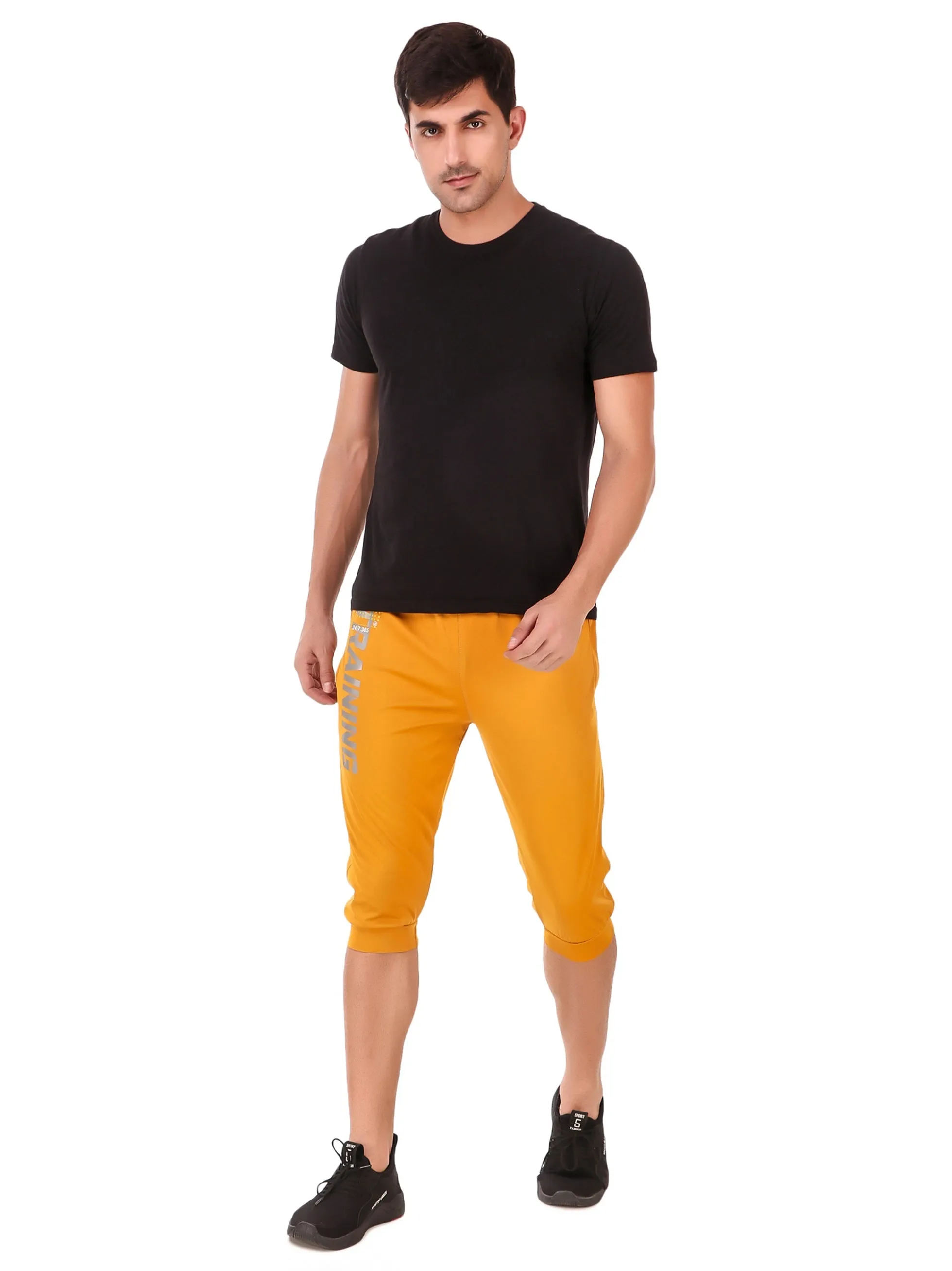 Men's Stretchable Lycra 3/4th Capri with 2 Zippered Pockets for Gym, Yoga, Workout and Casual Wear