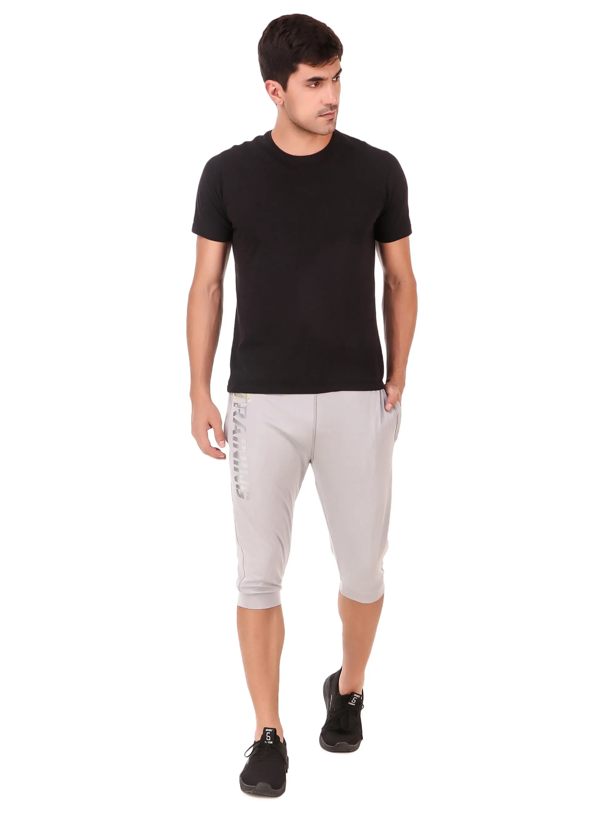 Men's Stretchable Lycra 3/4th Capri with 2 Zippered Pockets for Gym, Yoga, Workout and Casual Wear